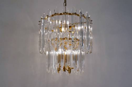 Sciolari brass chandelier with crystals, 1970`s ca, Italian